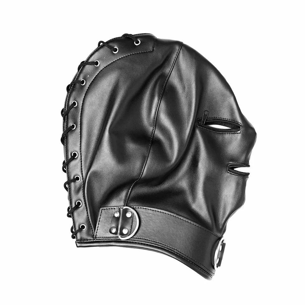 SXOVO BDSM Maschera per la testa in pelle regolabile con occhi aperti e bocca con cerniera per bondage erotico