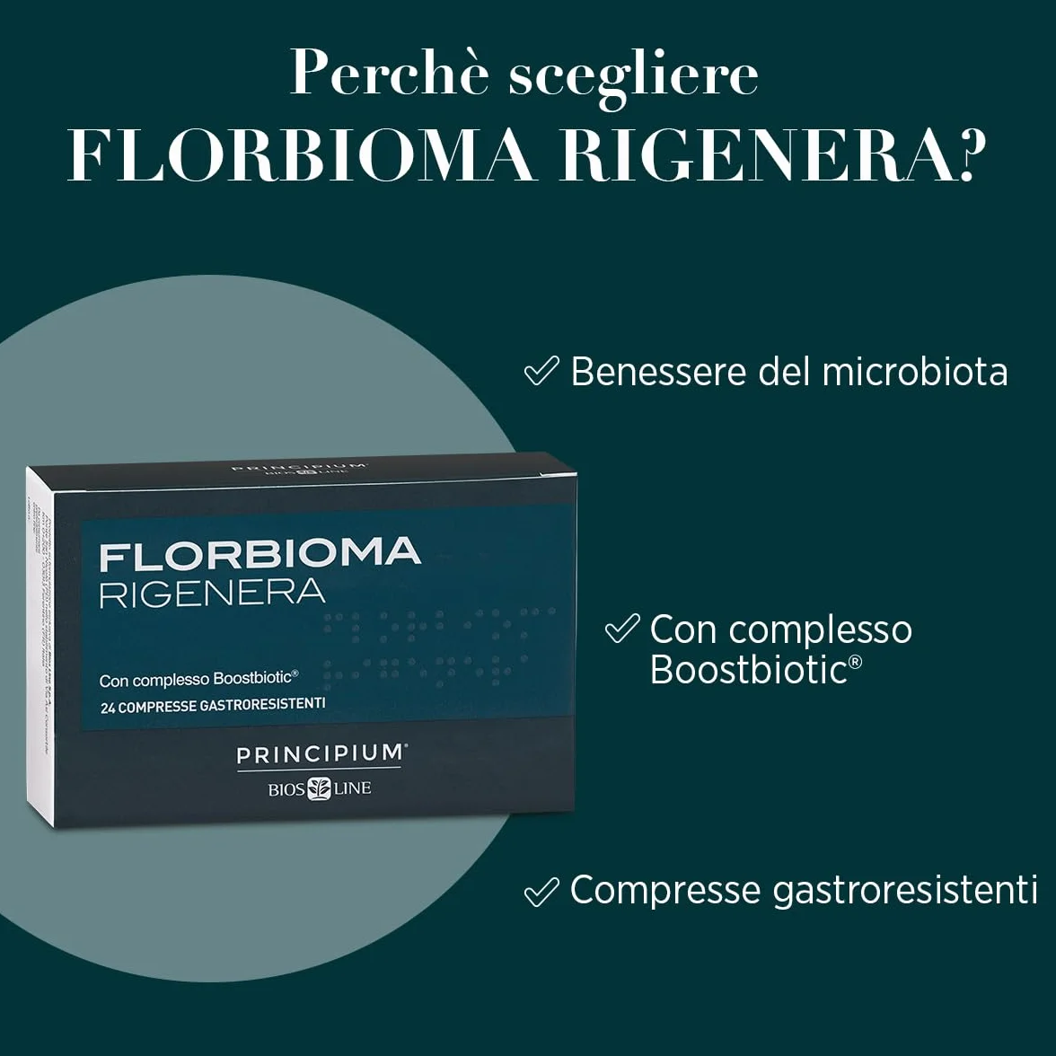BIOS LINE Principium Florbioma Rigenera Integratore Alimentare Benessere Intestinale 24 Compresse Gastroresistenti
