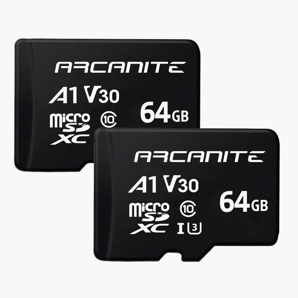 ARCANITE, set da 2 schede di memoria microSDXC 64 GB, UHS-I U3, A1, V30, 4K, C10, MicroSD, Velocità di lettura fino a 90 MB/s