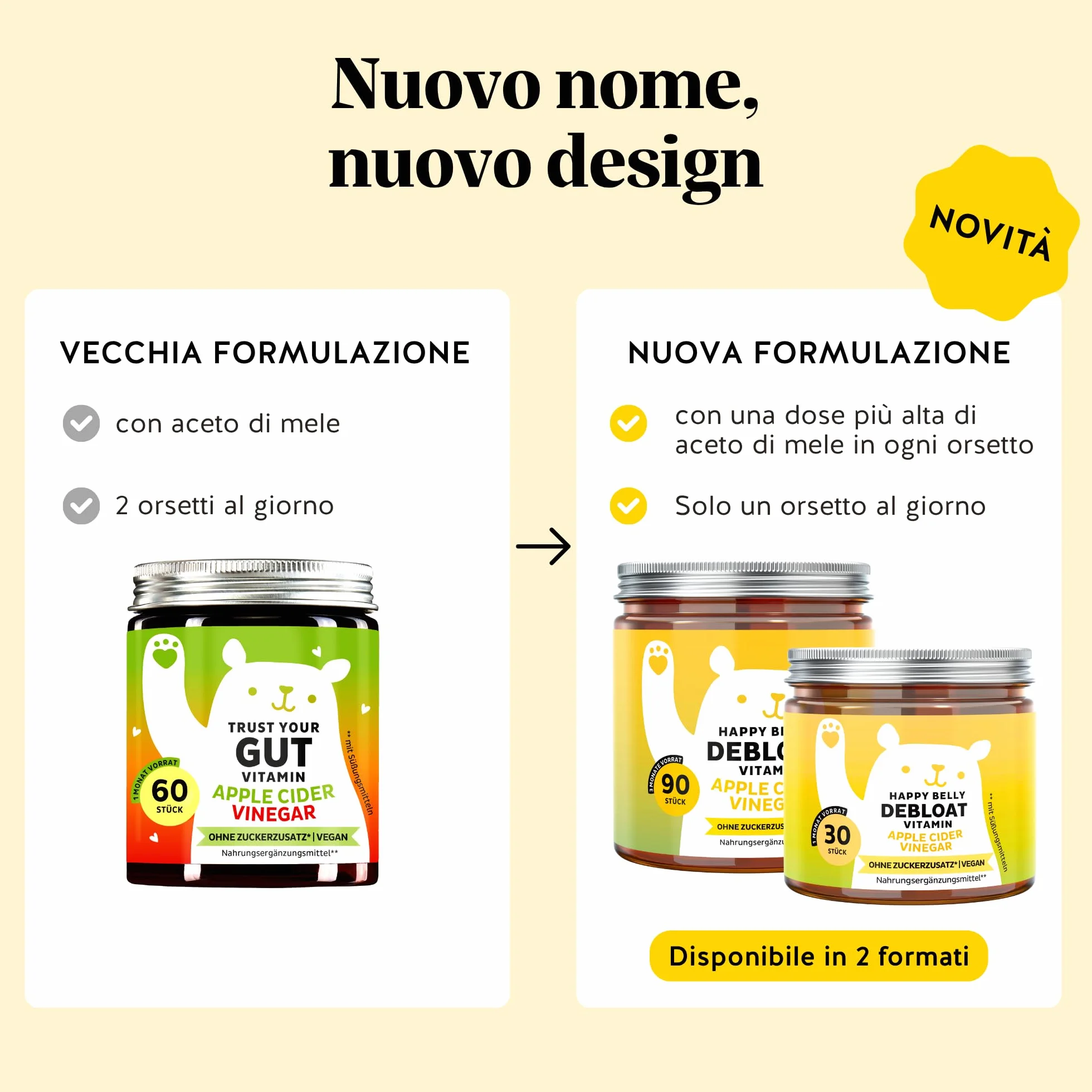 Happy Belly Debloat Aceto di Mele Gommose 7500mg Vitamina B6 B12 30 Pezzi Senza Zuccheri Vegano