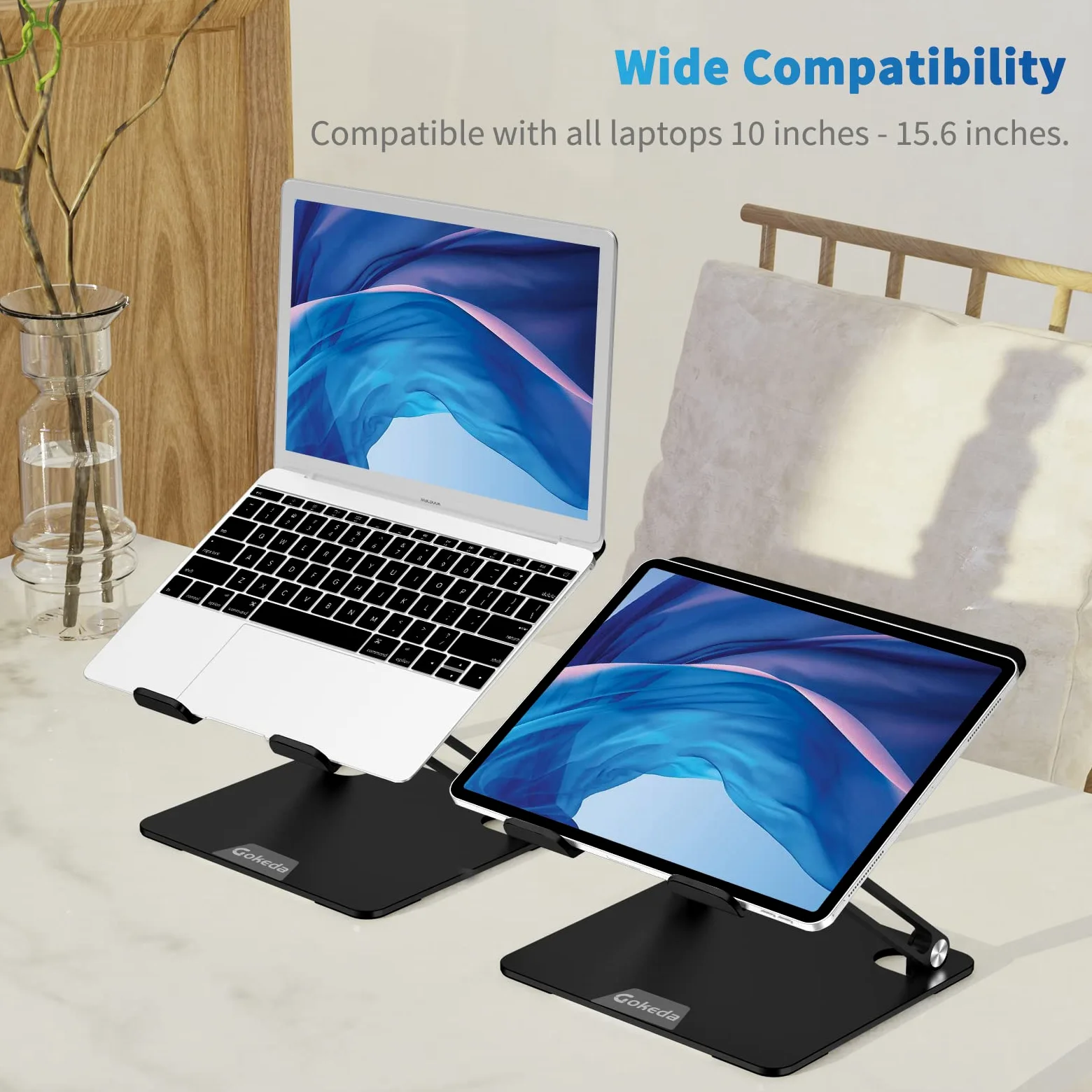 GOKEDA Supporto Per Pc Portatile – Supporto Ergonomico in Alluminio per Scrivania, Computer Portatile Riser Compatibile con MacBook Air/Pro, Dell, HP, Lenovo, altri laptop da 10-15,6"