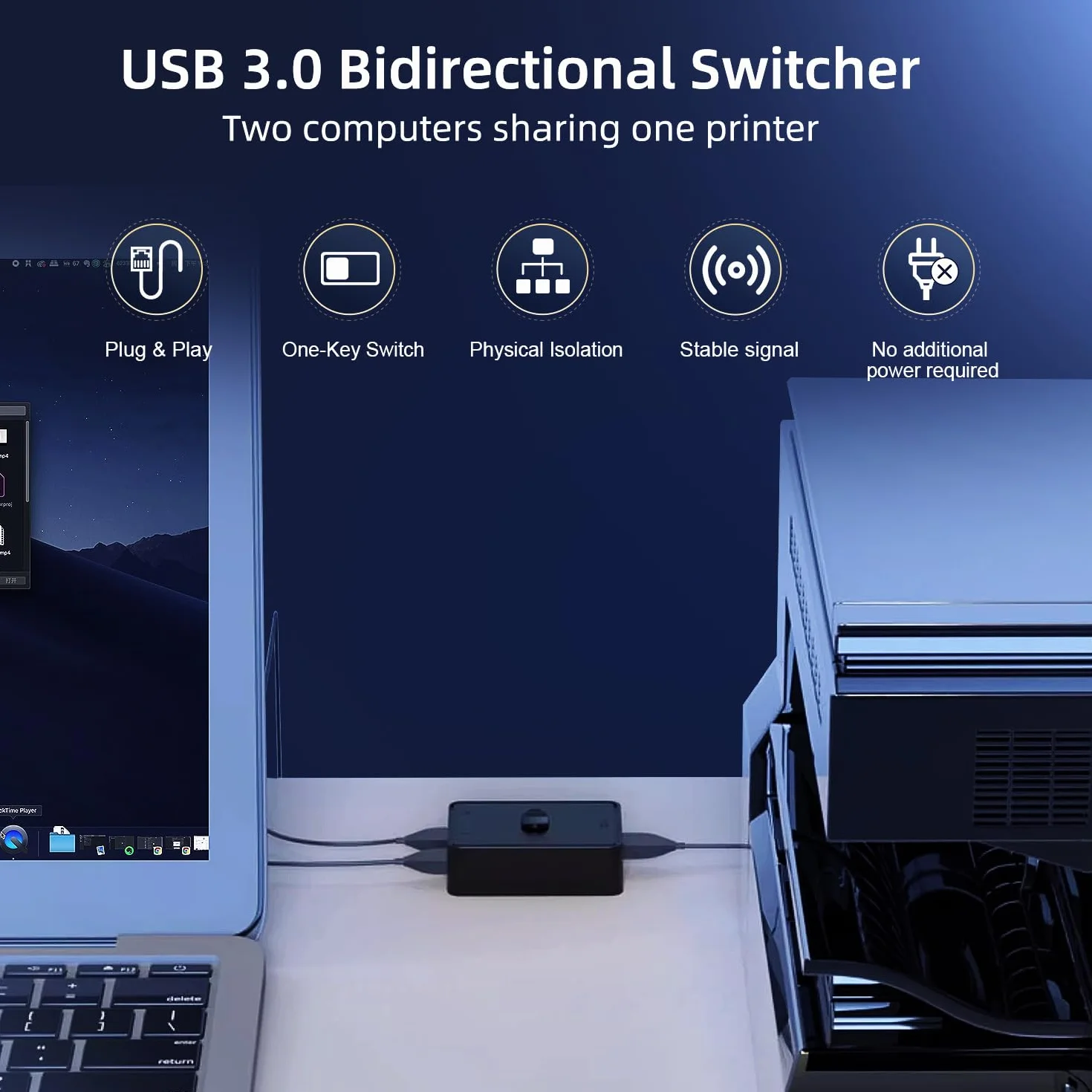 Selettore USB 3.0, commutatore USB bidirezionale 2 in 1 out/1 in 2 out, mini commutatore USB YuLinca per 2 computer per condividere tastiera, mouse, scanner e stampante