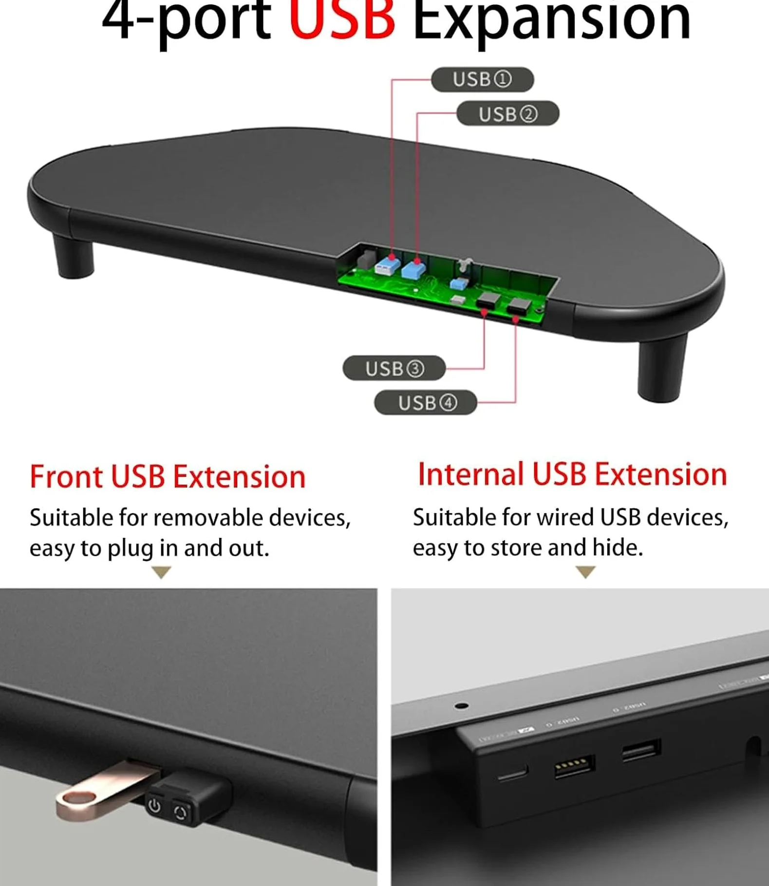 Supporto for monitor triangolare nero, supporto universale for scrivania angolare con porta USB, organizer in metallo for da ufficio aperta