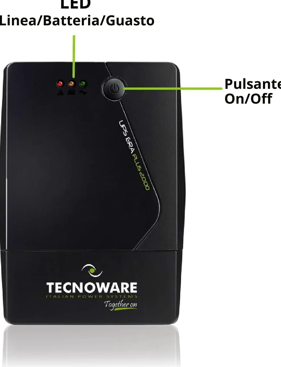 Tecnoware UPS ERA PLUS 2000 - Gruppo di Continuità - Doppia Batteria Per Autonomia fino a 40 Min/PC o 120 Min/Modem - Potenza 2000 VA + Multipresa-Ciabatta Protezione Sicurezza - Spina Ingresso IEC