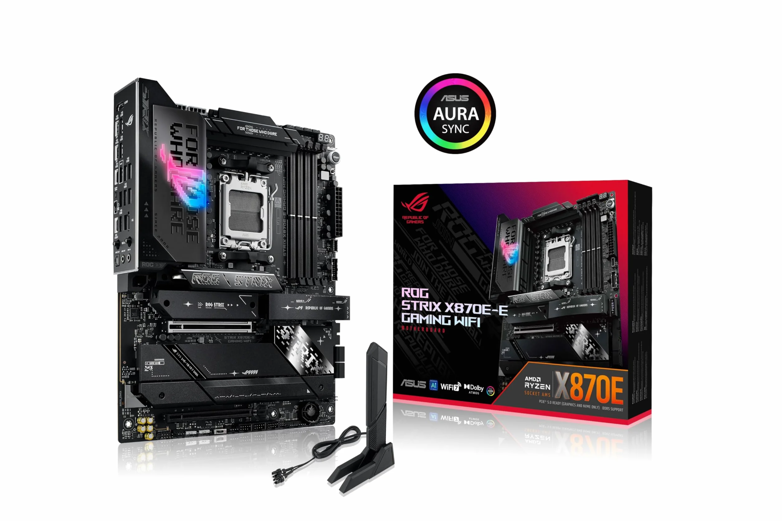 ASUS ROG Strix X870E-E Gaming WiFi Scheda madre AMD, 18+2+2 stadi di alimentazione, slot DDR5, cinque slot M.2, PCIe 5.0, GPU di nuova generazione, WiFi 7, USB 20G con PD 3.0 fino a 30W, Aura Sync