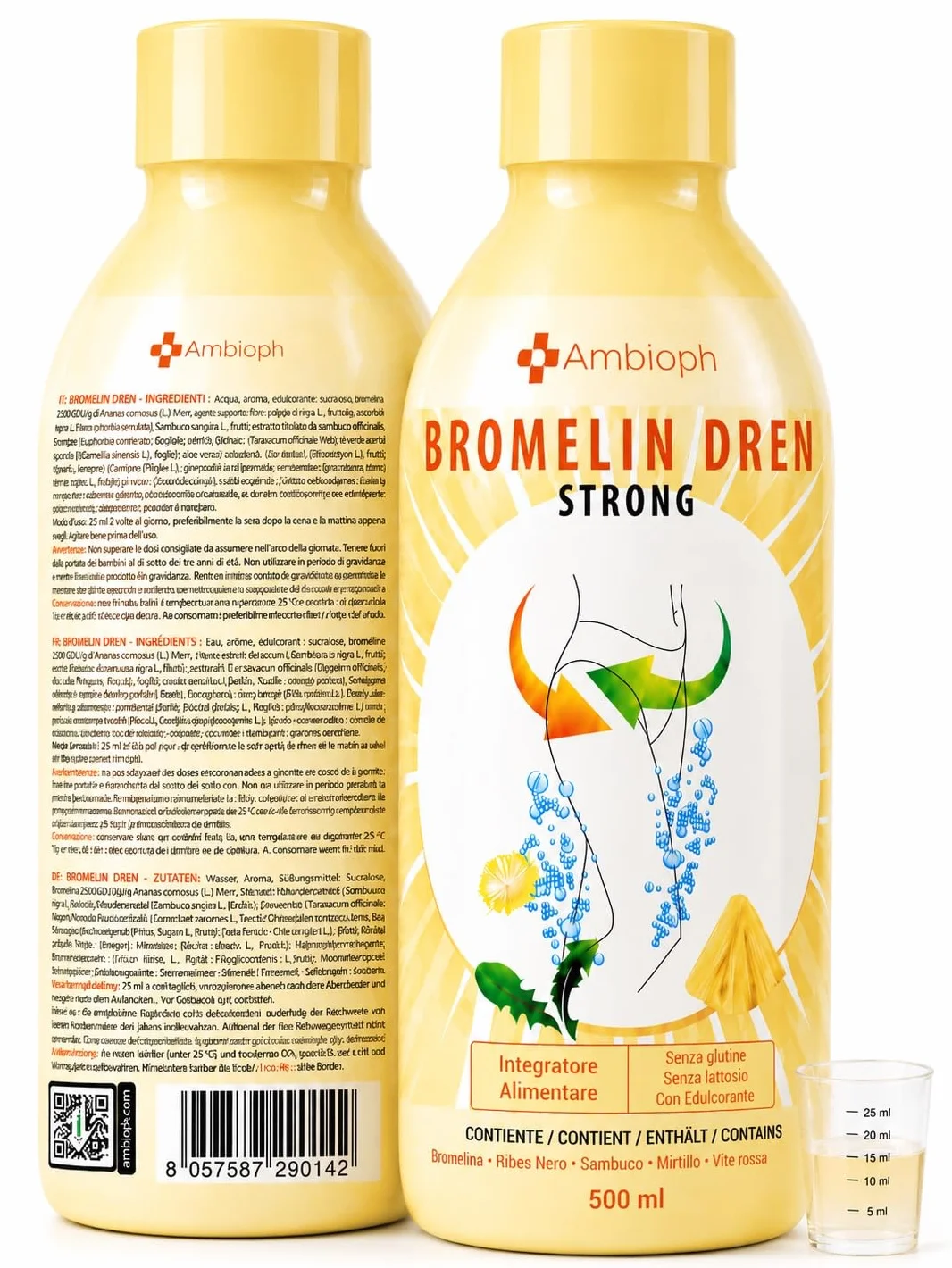 Drenante Forte Ultra Concentrato con Bromelina Linfatico Anticellulite 500 Ml