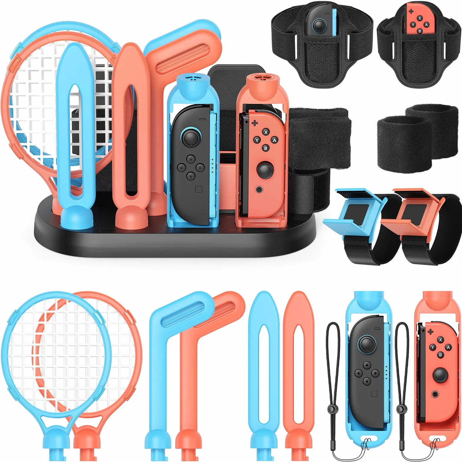 Set di accessori sportivi con stazione organizer per Nintendo Switch 2 (2025)/Switch/OLED, kit sportivo universale per feste in famiglia, Golf/Tennis/Danza/Spada/Calcio per Joycon e supporto