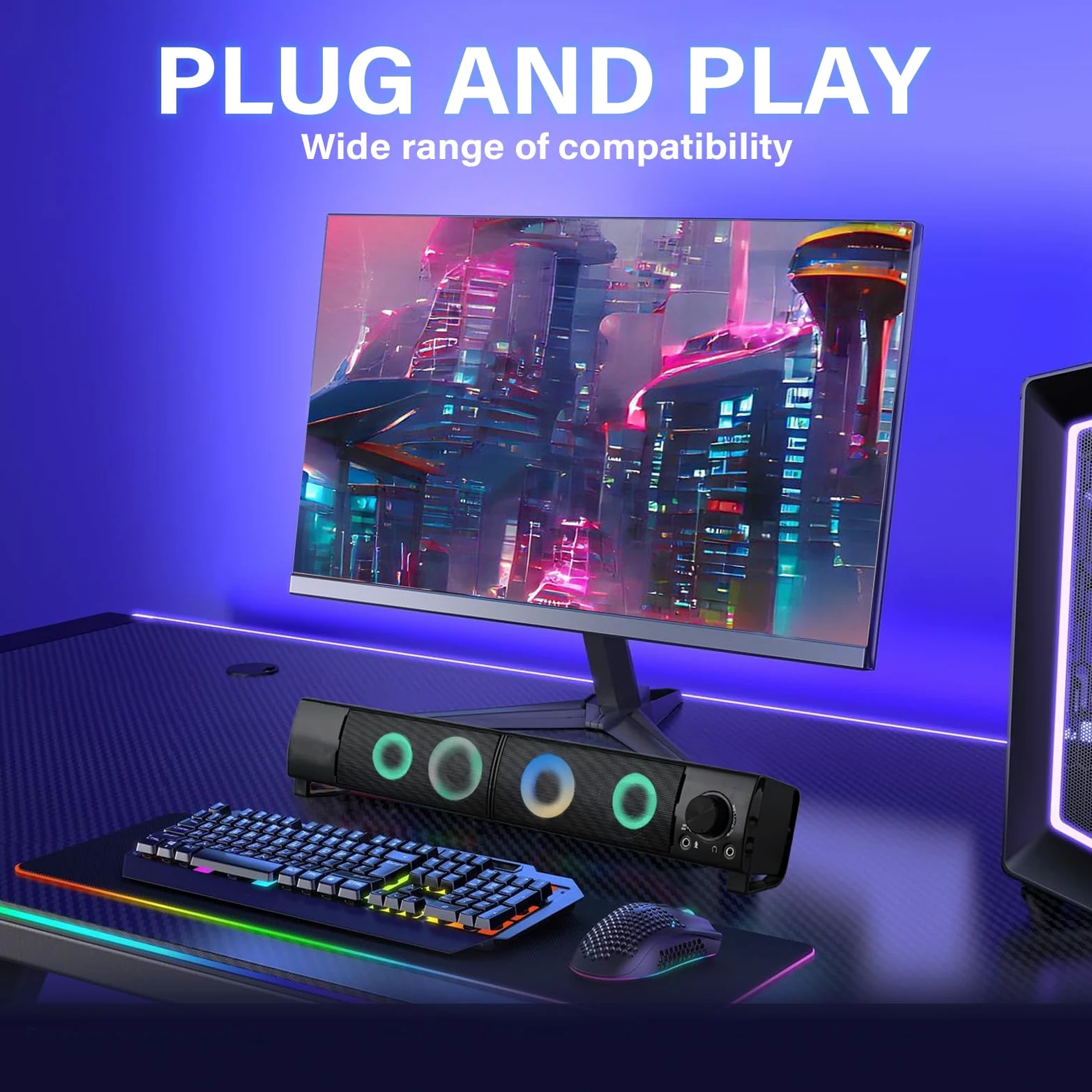 Altoparlanti per computer cablati progettati per dispositivi desktop USB Plug-and-Play suono chiaro con illuminazione RGB Caratteristiche manopola del volume Altoparlanti da gioco ideali per