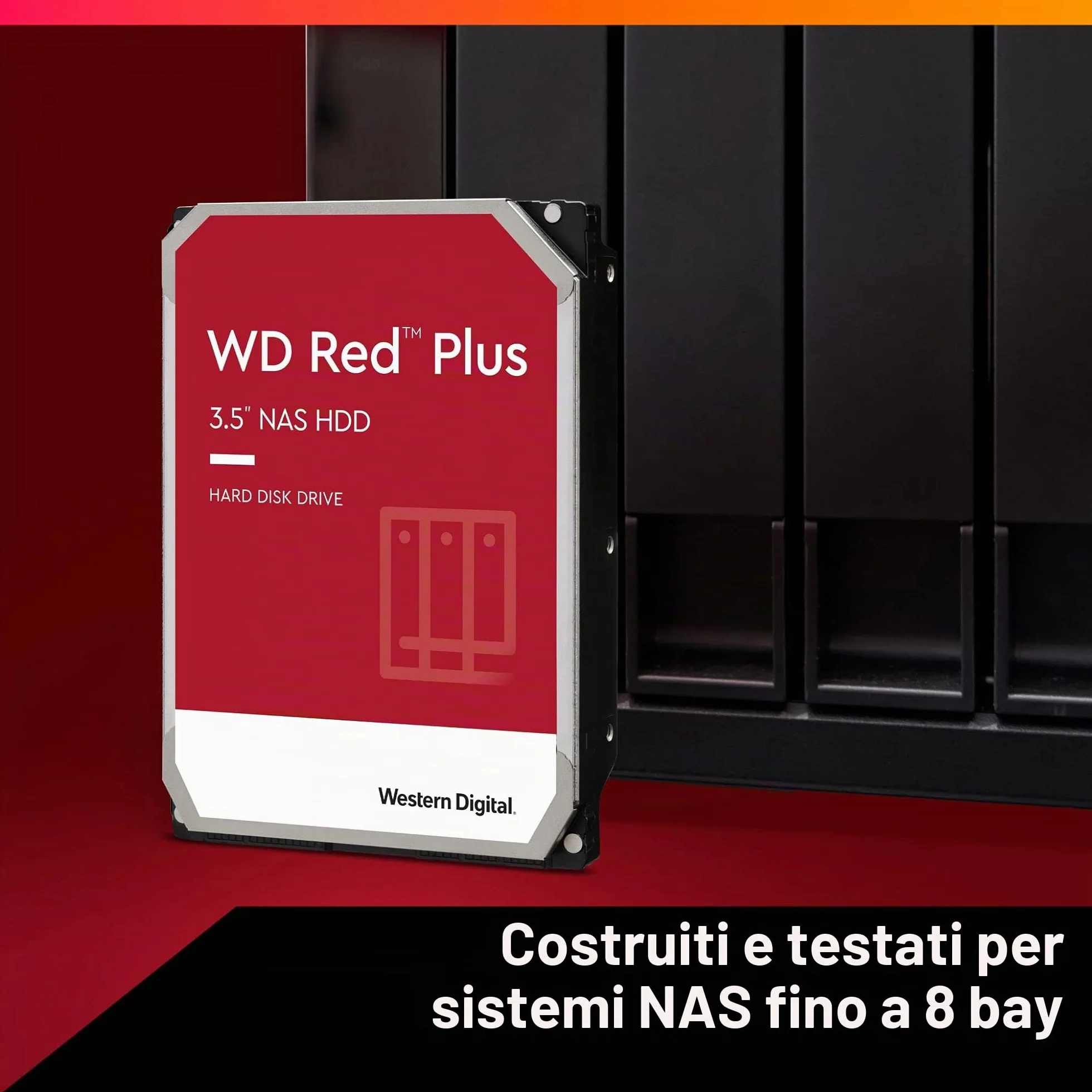 WD Red Plus - Disco rigido interno NAS da 3,5", classe 5.400 giri/min, SATA 6 Gb/s, CMR, 256 MB di cache