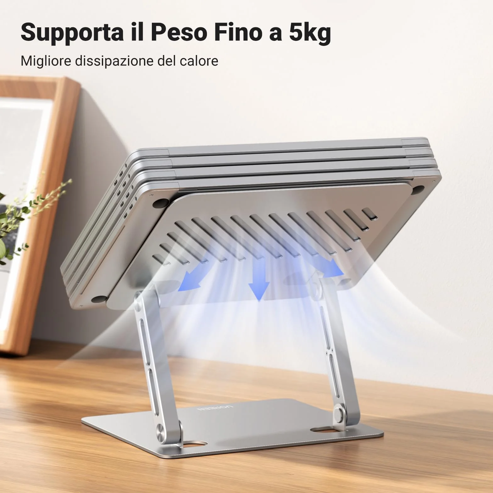 UGREEN Supporto per Laptop Pieghevole e Regolabile, Porta per PC Portabile Ergonomica con Raffreddamento Ventilato da 10 a 17 Pollici Compatibile con MacBook Air Pro HP Dell Acer
