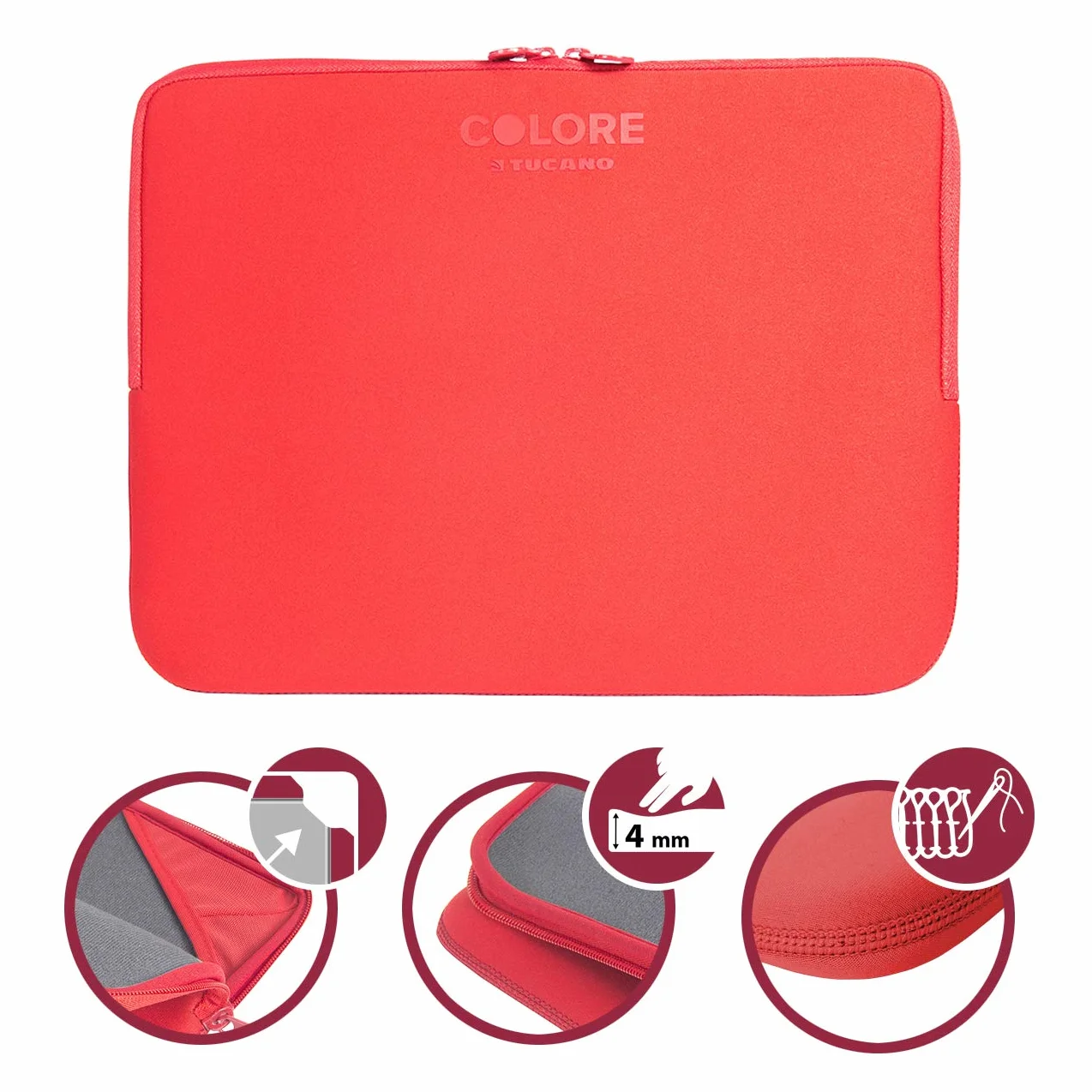 TUCANO Custodia in neoprene per notebook 11.6" & 12.5" Colore Second Skin (Rosso)
