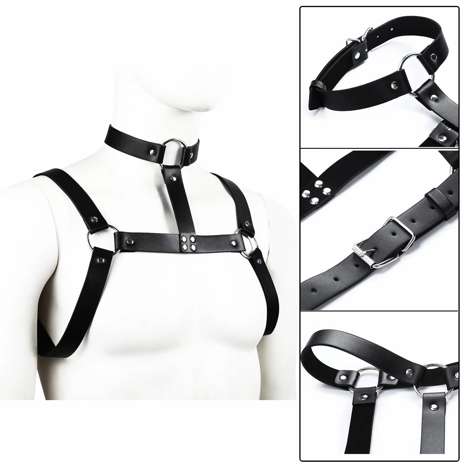Imbracatura toracica in pelle da uomo Punk Cinturino pettorale regolabile Bondage Costumi da festa cosplay