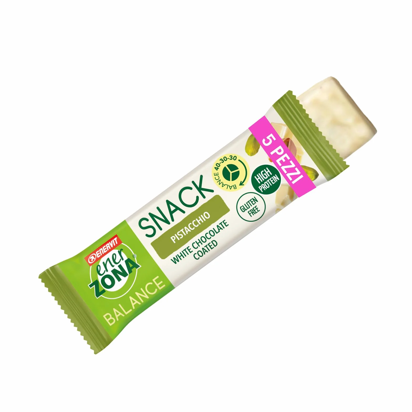 Enervit Enerzona Protein Snack 40-30-30 Pistacchio 5 Barrette Proteiche 33gr Dieta a Zona con Proteine del Latte e Fibre