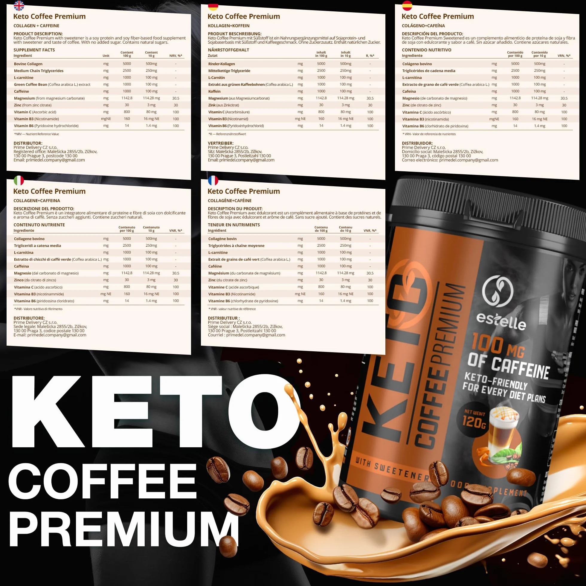 Keto Coffee Premium Integratore Alimentare in Polvere per Dieta Chetogenica 120 g