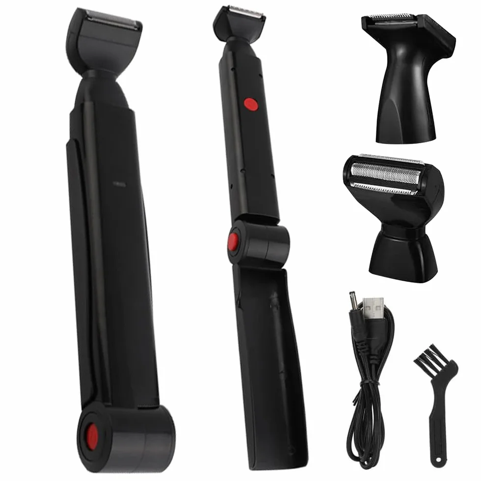 Rasoio Schiena Uomo Elettrico, Rasoio Corpo con 2 Testine Staccabile e Impugnatura Ergonomica, Pieghevole USB