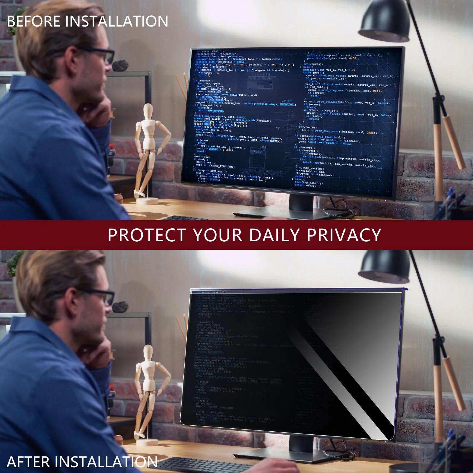 HaruYo 23-24 Pollici Hanging Filtro Privacy per 23"/23,6"/23,8"/24" Monitor, Privacy Pellicola de Protezione Filtro, Anti-UV, Anti Luce Blu, Anti Spy Proteggi Schermo (23-24")