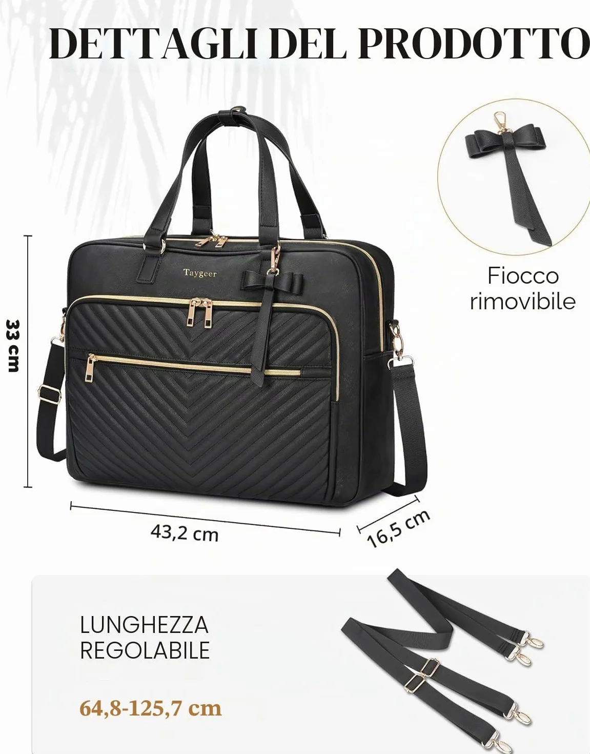 Taygeer Borsa Donna Porta PC 17.3 Pollici, Capiente Borsa Lavoro Donna con Porta USB, Borse Insegnante Impermeabile Borse a Tracolla per PC Elegante Messenger Bag per Ufficio, Università, Scuola, Nero | Valigetta impermeabile 3 in 1, grande capacità, con
