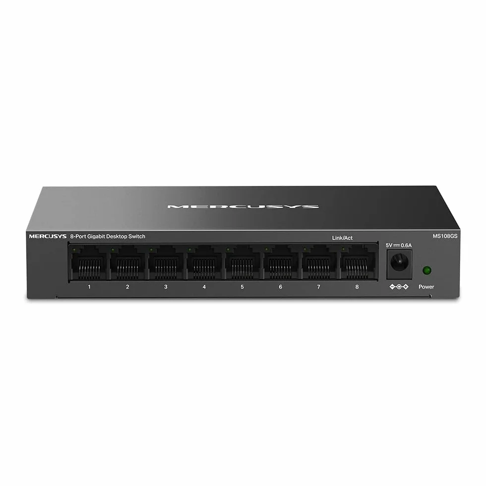 TP-Link Mercusys MS108GS Switch Ethernet 8 Porte Gigabit, Sdoppiatore Ethernet, Switch Gigabit per la Casa e l'Ufficio, Plug e Play, Montaggio Desktop, Cassa in Metallo, Durevole e Silenzioso