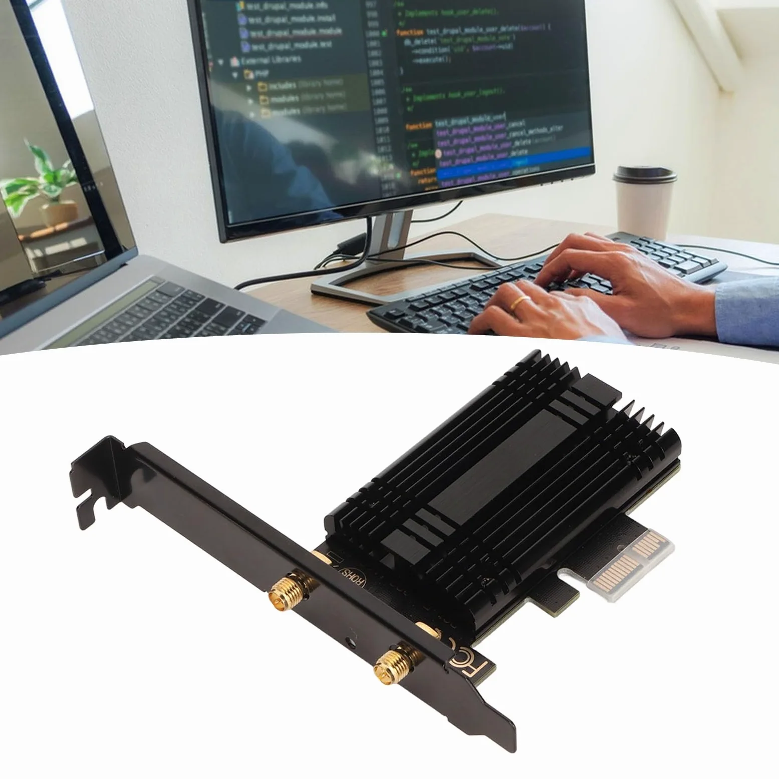 Scheda WiFi Pcie WiFi 6e AX210, Adattatore di Rete Wireless BT 5.3 6Ghz 5.8Ghz 2.4Ghz con Dissipatore di Calore 2 Antenna, Schede LAN Wireless per PC Desktop Windows 10/11