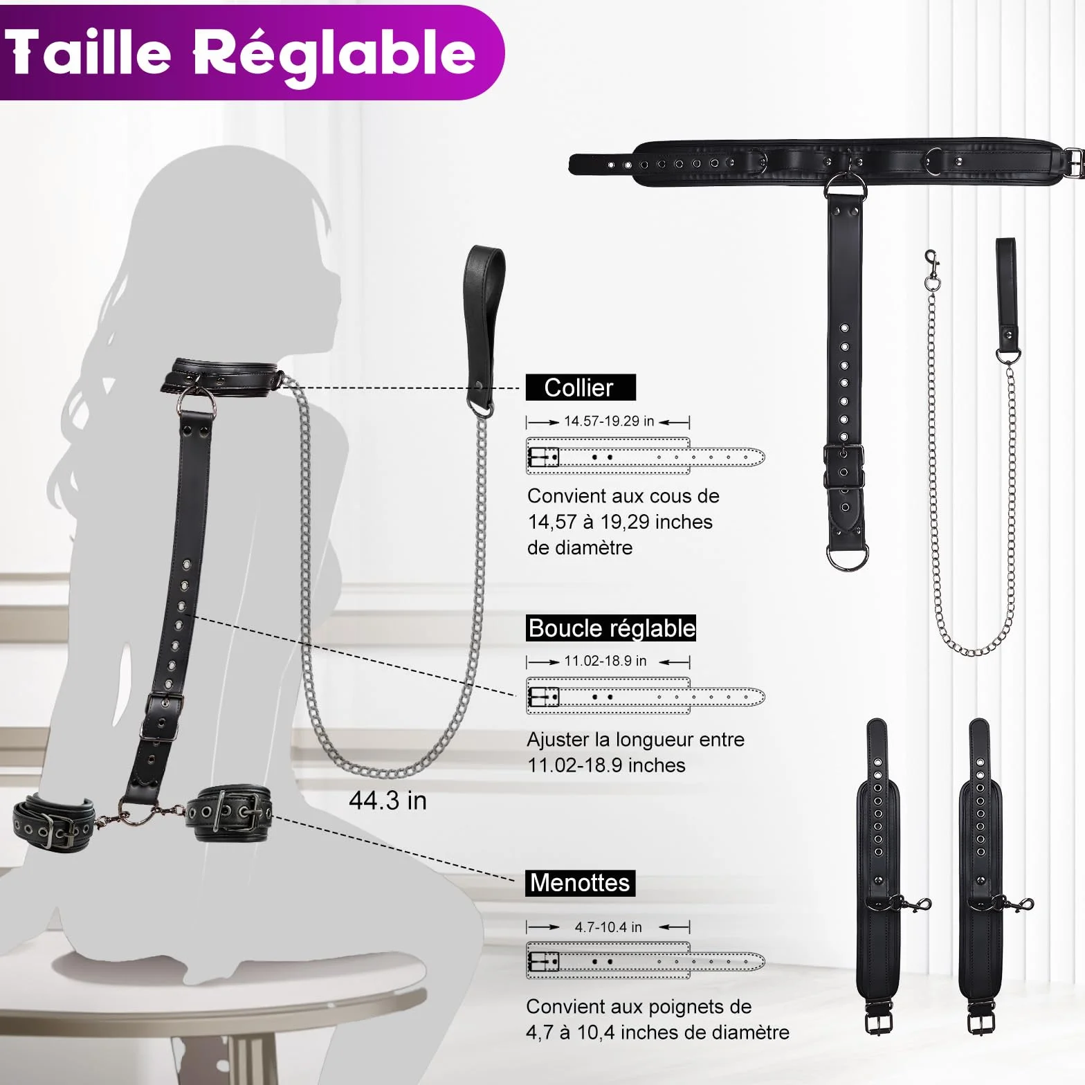 BDSM bondage set con manette in pelle
