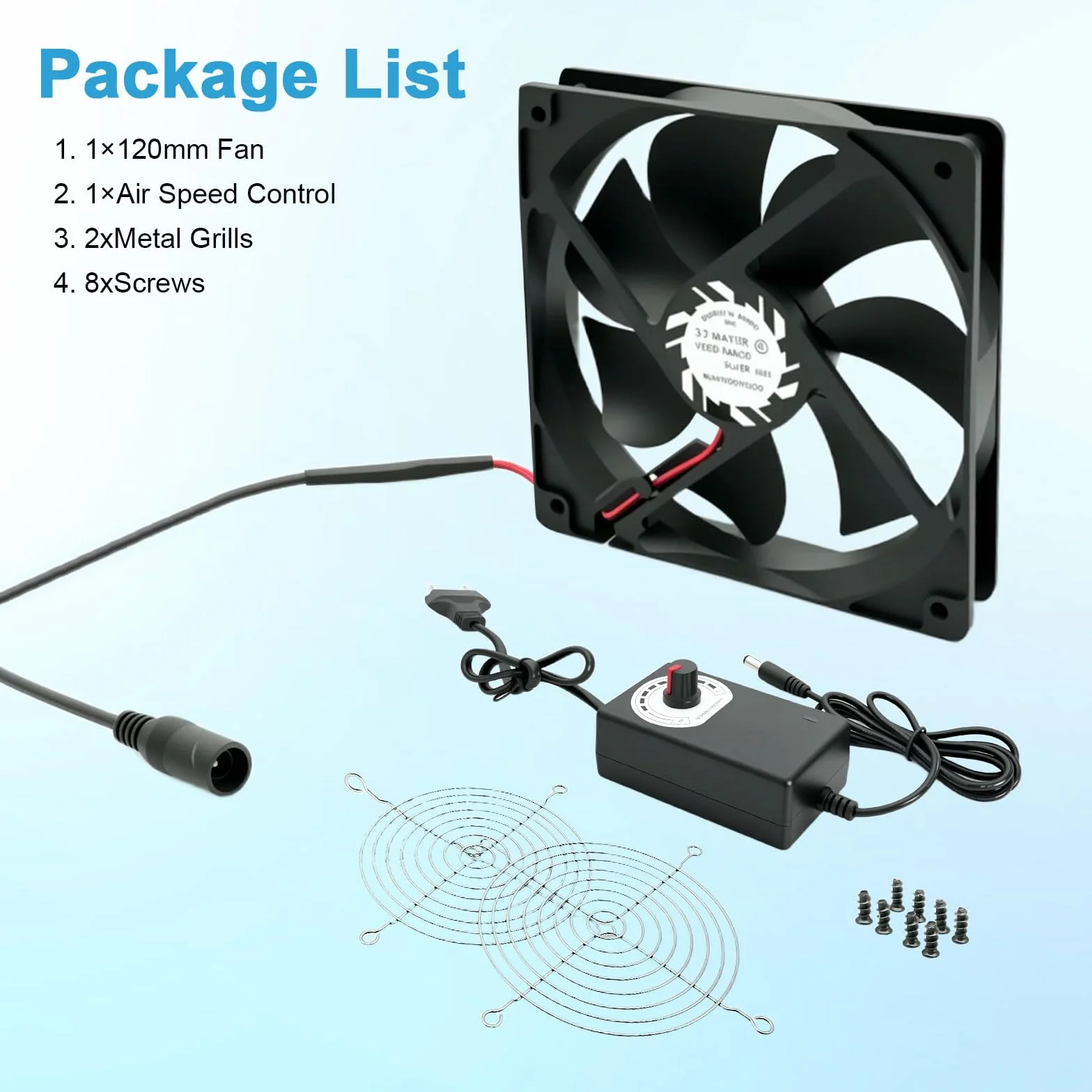 Ventola per PC da 120 mm, ventola da 12 V con spina di alimentazione e regolatore di velocità continuo (2750 RPM) – silenziosa e potente ventola per computer, server, PC da gioco, cabina AV, router