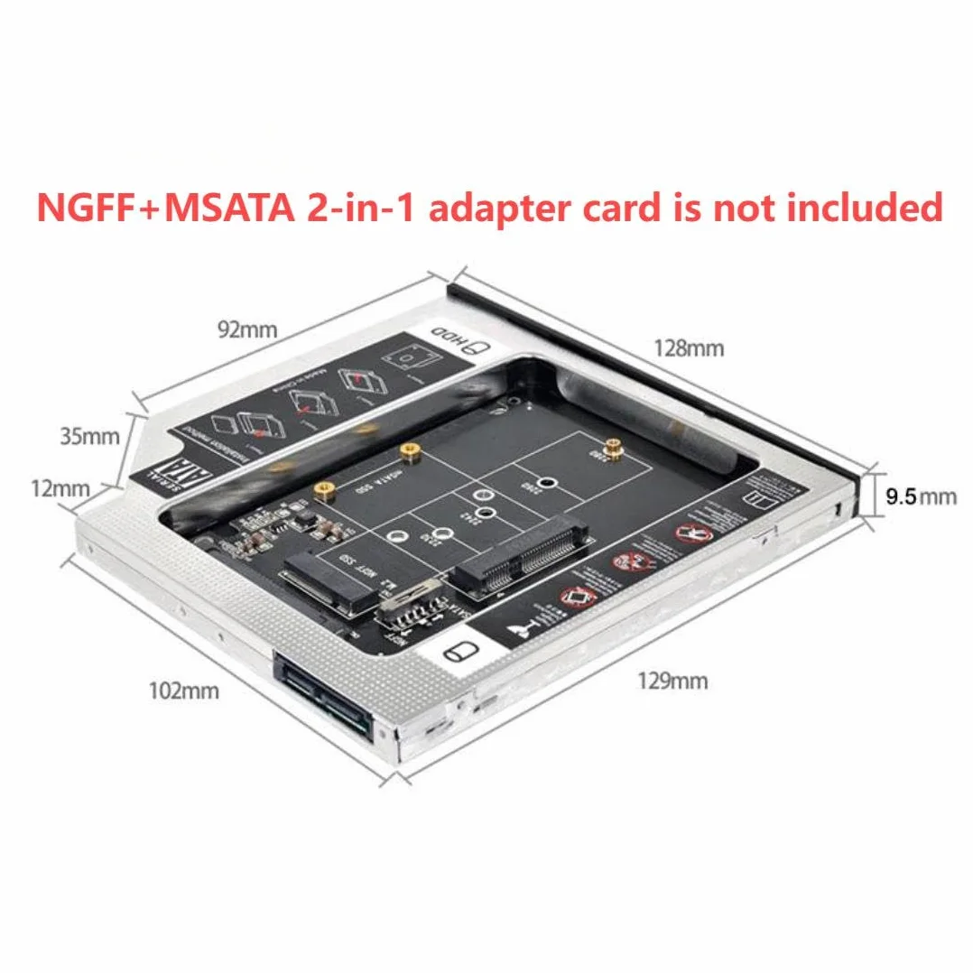 chenyang Universale 9,5mm SATA a SATA Caddy per SSD HDD secondarie, Upgrade del disco rigido, Adattatore di espansione per alloggiamento ottico del laptop