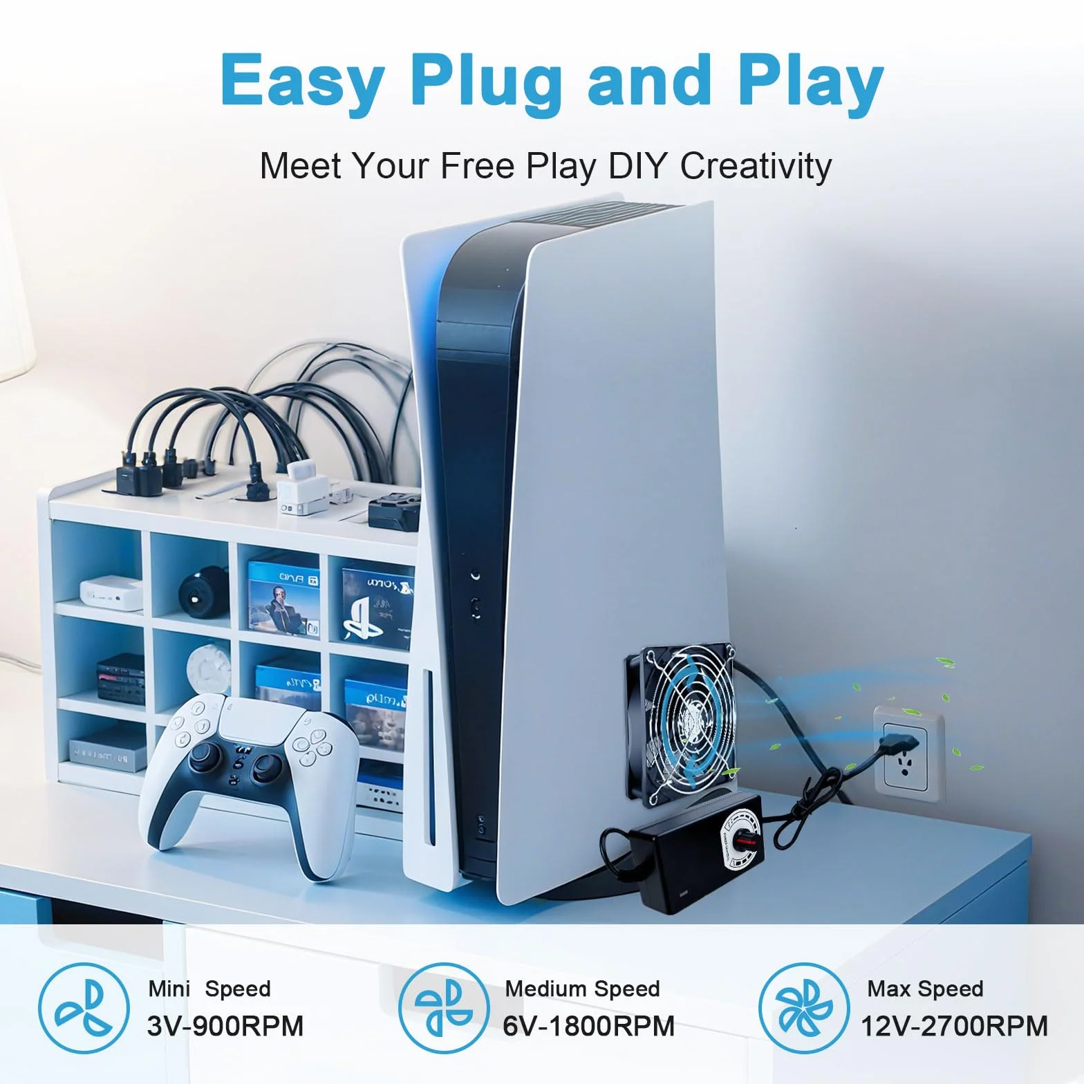 Ventola per PC da 120 mm, ventola da 12 V con spina di alimentazione e regolatore di velocità continuo (2750 RPM) – silenziosa e potente ventola per computer, server, PC da gioco, cabina AV, router