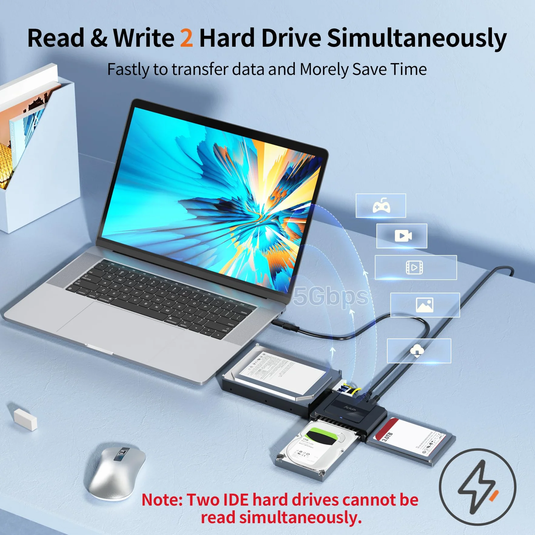 Alxum Adattatore da IDE a SATA per HDD 2,5/3,5 pollici e SSD SATA III con USB-C e Alimentatore 12V/2A