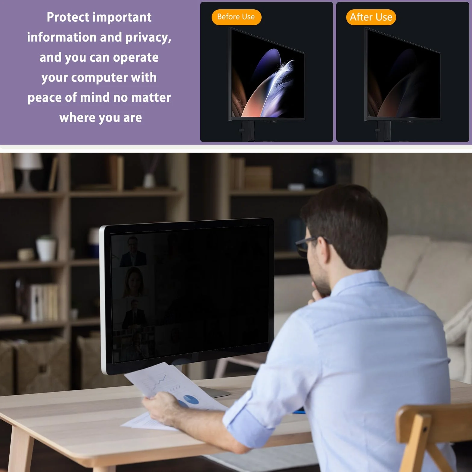 24 Pollici Filtro Privacy Premium, Filtro Privacy Premium & Filtro Anti Luce Blu, Rimovibile Pellicola de Protezione per Filtro Monitor/Laptop Computer (24" pollici 16:9)