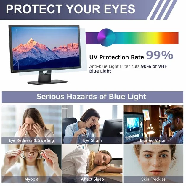 LAMA Pellicola protettiva anti-luce blu per monitor da 27 pollici, pellicola protettiva per display con blocco della luce blu, protezione per gli occhi, protezione antiriflesso 16:9 (598 x 337 mm)