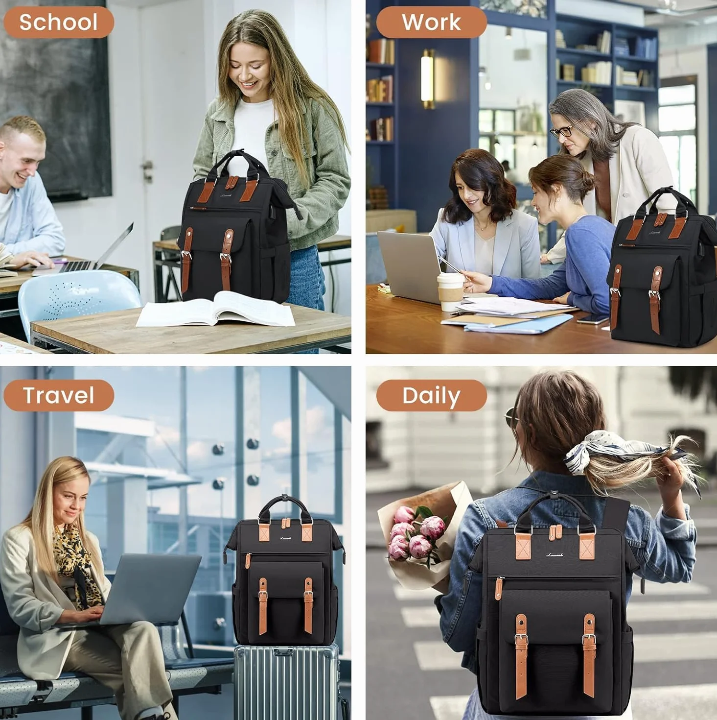 LOVEVOOK Zaino porta PC Donna, Impermeabile Zaino Donna Università con Borsa per Cavo Dati, Zaini Multifunzione Computer Capiente da Viaggio Lavoro Scuola Affari Ufficio