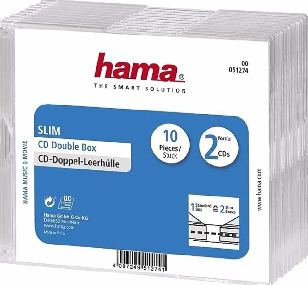 Hama Custodia per due CD, Jewel Case, confezione da 10 pezzi, trasparente