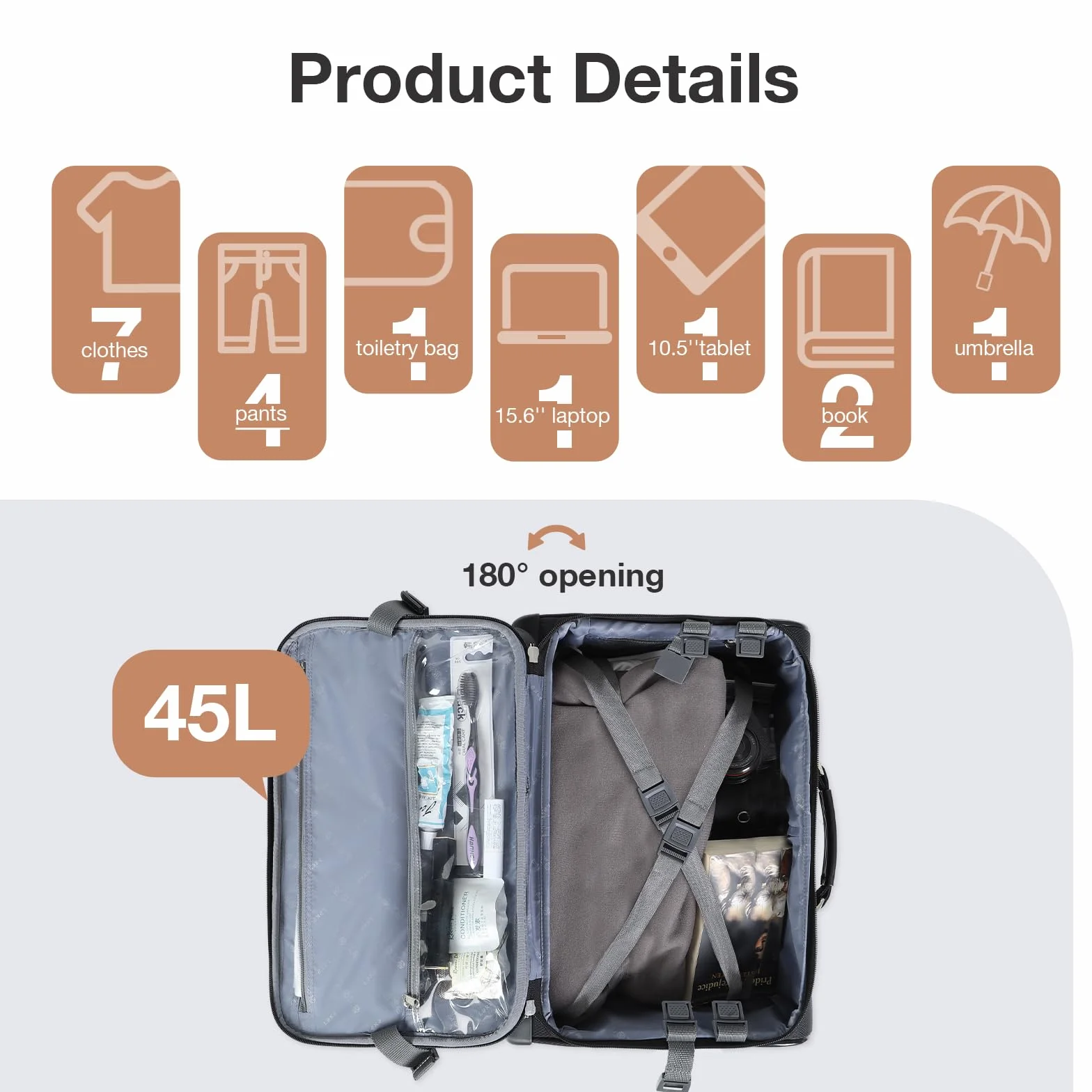 Borsa Trolley Porta PC con lucchetto TSA 4 Ruote per Laptop 15,6 Pollici Impermeabile Valigia per Viaggi - Nero