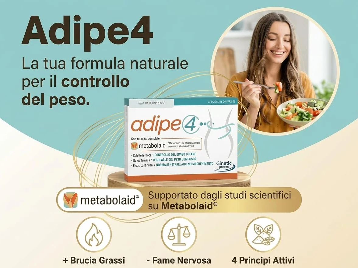 Adipe4 Integratore Dimagrante con Metabolaid, Griffonia, Galega e Cromo - 24 Compresse