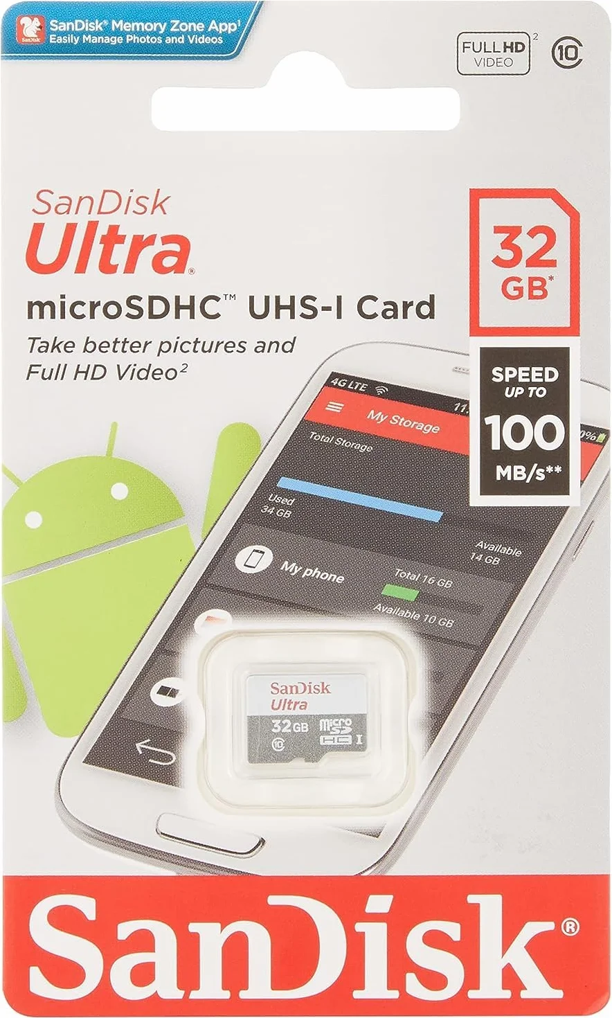 SanDisk Ultra microSDHC 32GB, up to 100MB/s, Class 10, UHS-I, Full HD video