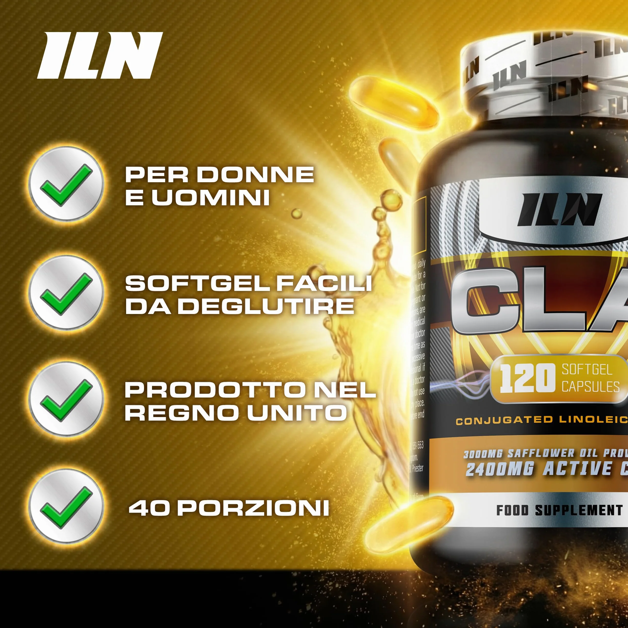 CLA 2400 mg con acido linoleico coniugato 3000 mg 80% isomeri cromo 120 softgel