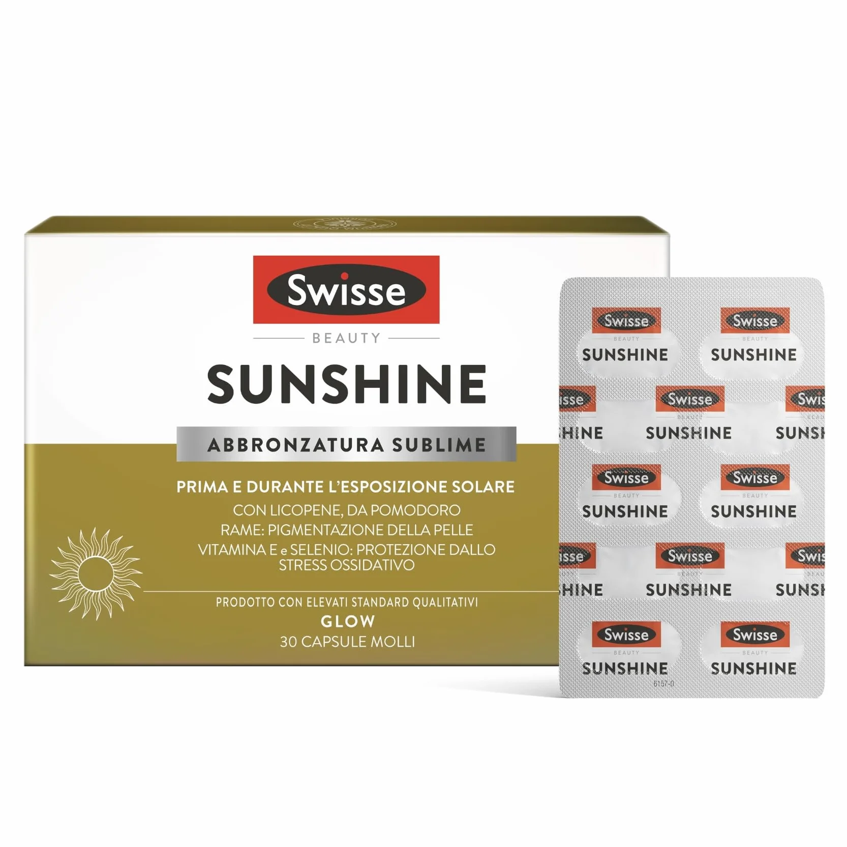 Swisse Sunshine Abbronzatura Sublime Attivatore Abbronzatura Integratore Sole Licopene Selenio Rame Vitamina E 30 Capsule