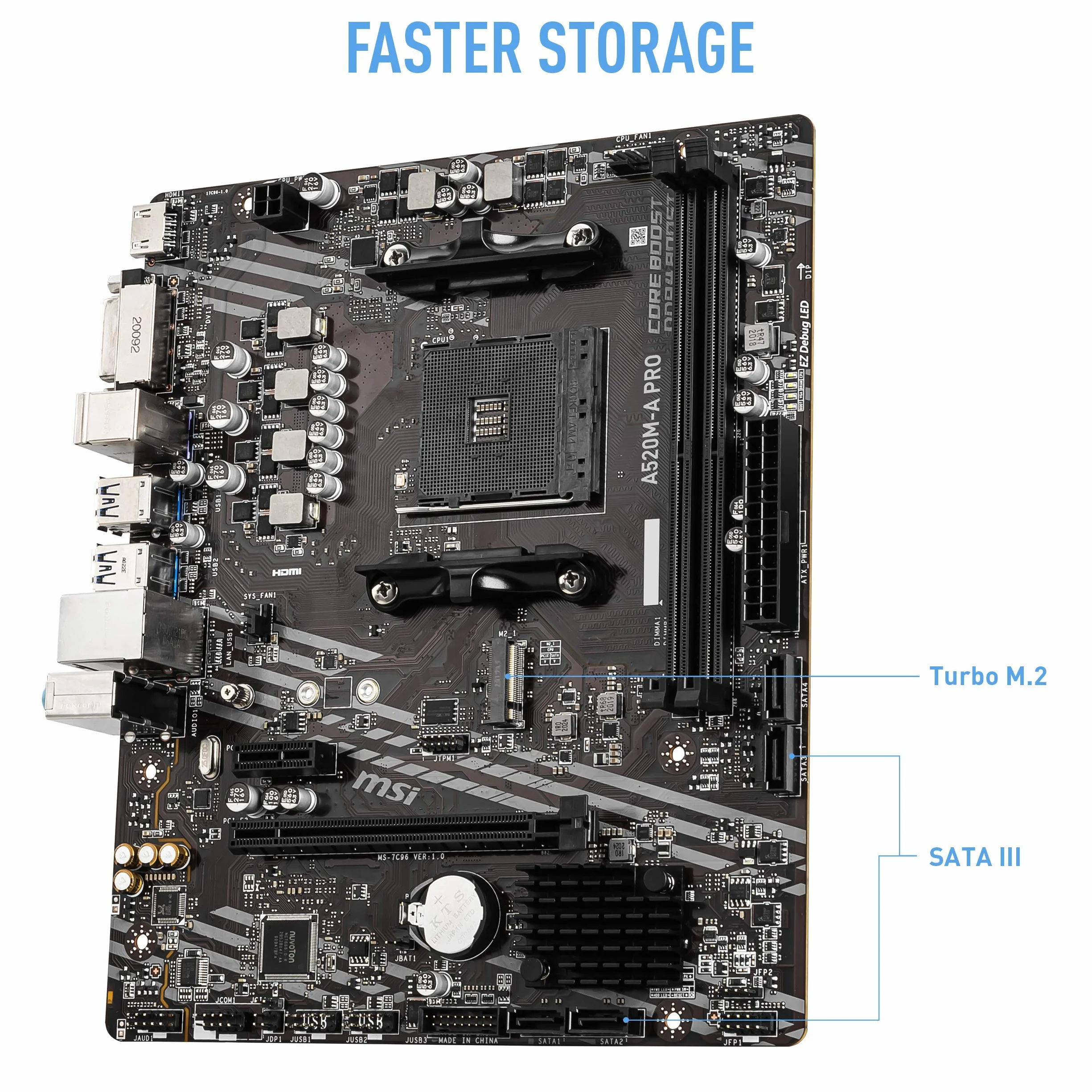 MSI A520M-A PRO Scheda Madre mATX - Supporta AMD Ryzen 3rd Gen Processors, AM4, DDR4 Boost (4600MHz/OC), 1 x PCIe 3.0 x1, 1 x M.2 Gen3 x4, Gigabit LAN