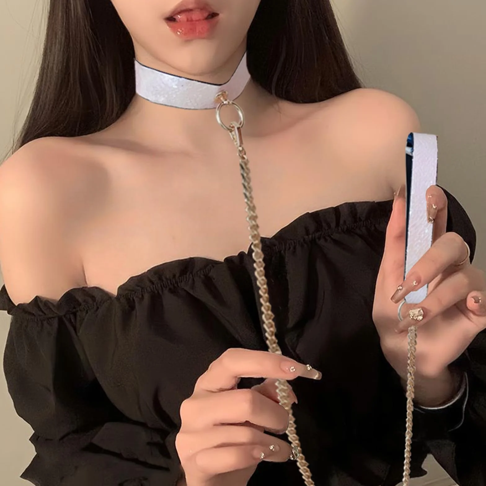 Guinzaglio BDSM regolabile rosa per coppie, accessorio Femdom per giochi erotici