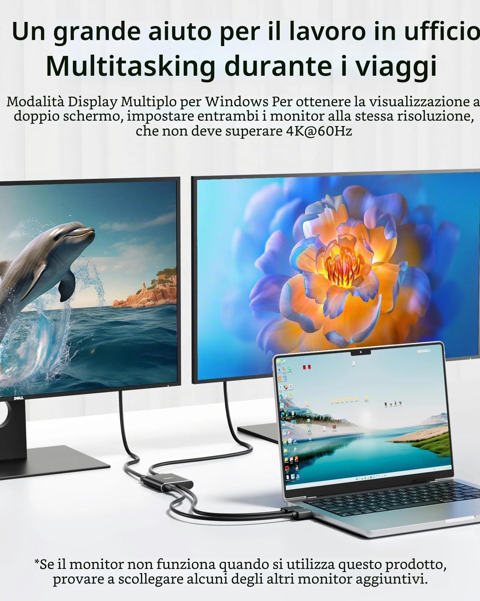 Adattatore splitter da DisplayPort a doppia DisplayPort, hub MST 4K60Hz, 1 in 2 uscite, porta display per doppio monitor, DP1.4, splitter per desktop, laptop