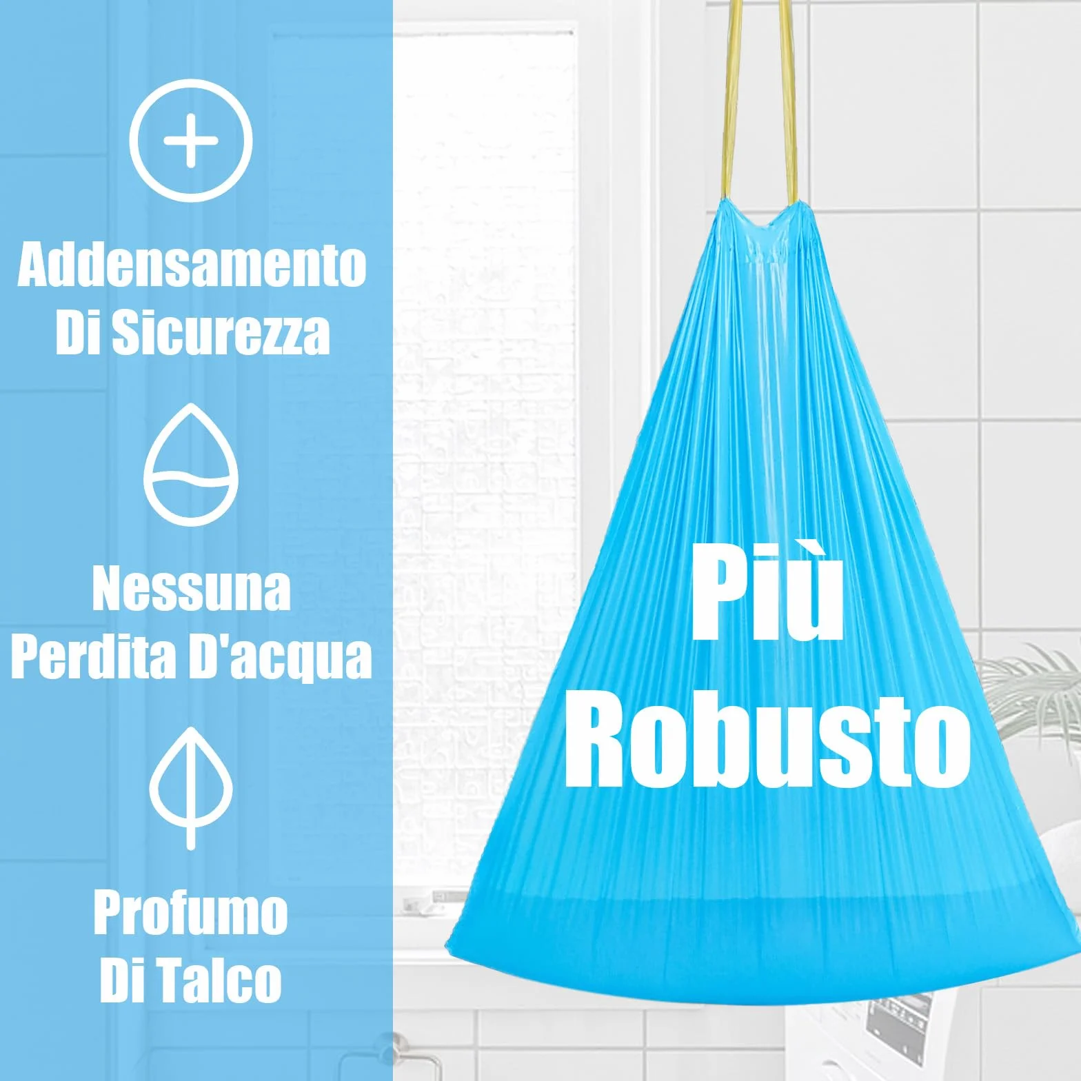 HW Sacchetti Spazzatura 55x65CM 50L 4 Rotoli 60 Pezzi Riciclabile per Raccolta Differenziata (BLU)