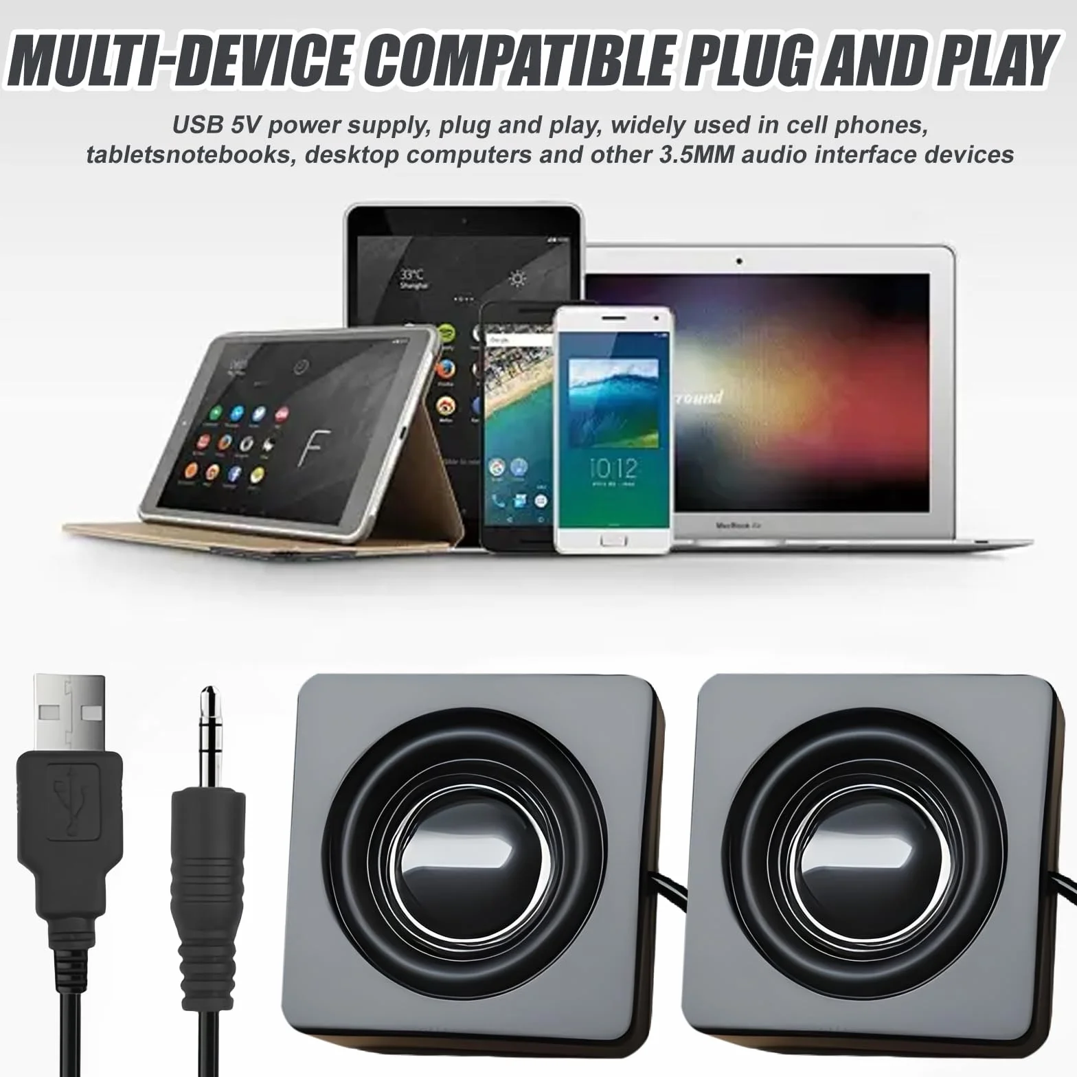 Mini altoparlante stereo USB 3,5 mm TRS con controllo volume per PC laptop desktop