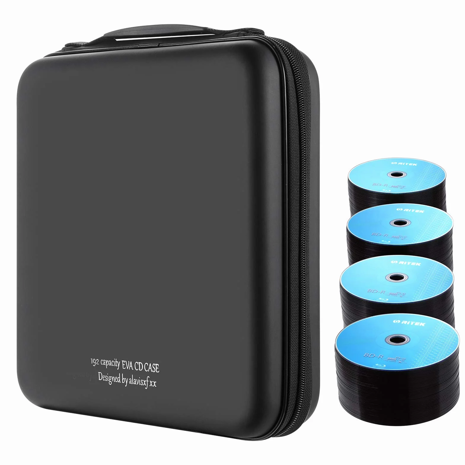 Custodia per CD, 192 capacità, rigida, in EVA, protettiva, per Blu-ray, CD, con doppia cerniera, cinghia da polso, portatile, organizer per dischi e DVD, per viaggi in auto (capacità 192