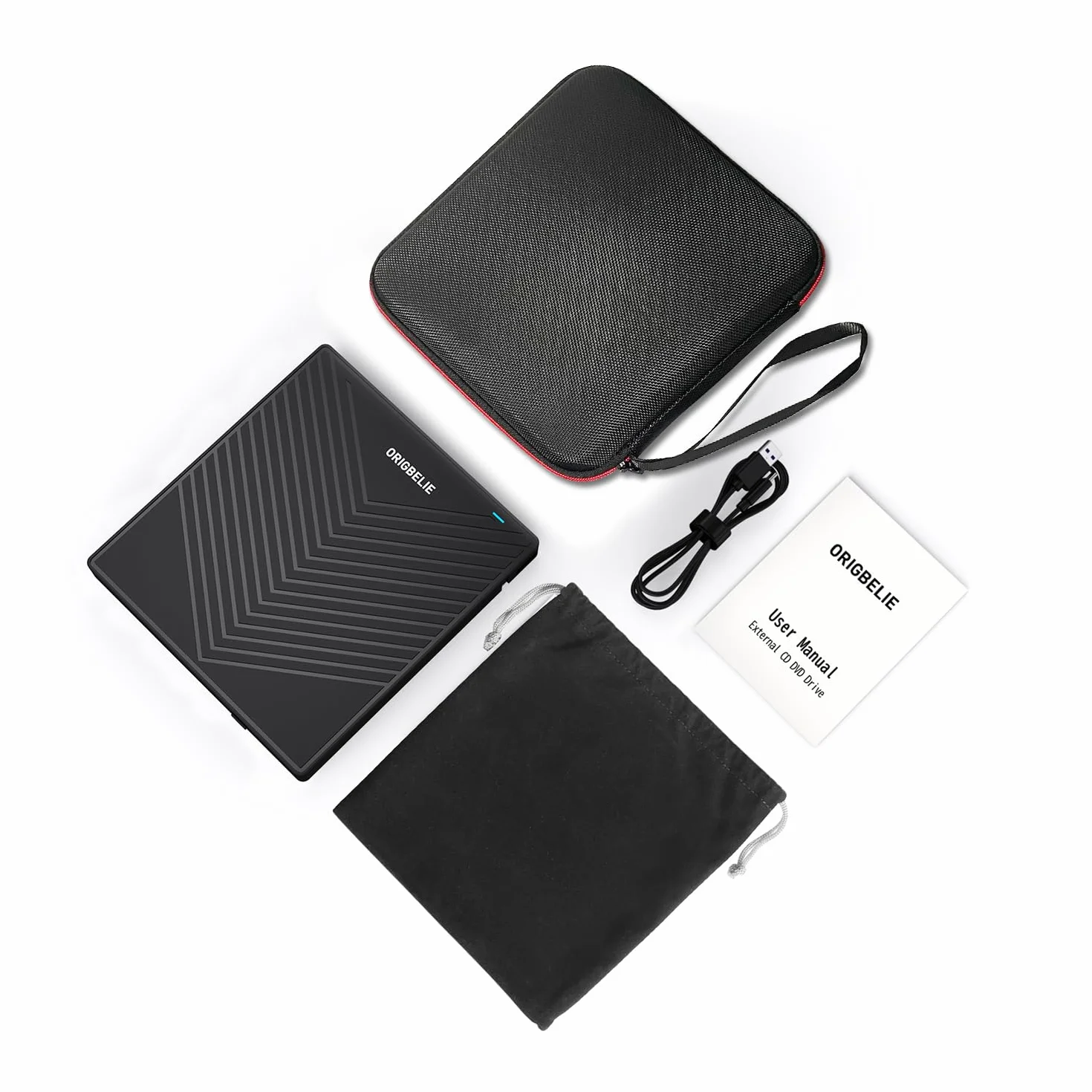 ORIGBELIE Masterizzatore DVD CD Externo, Lettore CD DVD Esterno, USB 3.0 con 4 Porte USB e 2 Lettore di Schede TF/SD, Sottile Unità CD/DVD Esterna Per Laptop Mac PC Windows 11/10/8/7 Linux OS con Caso