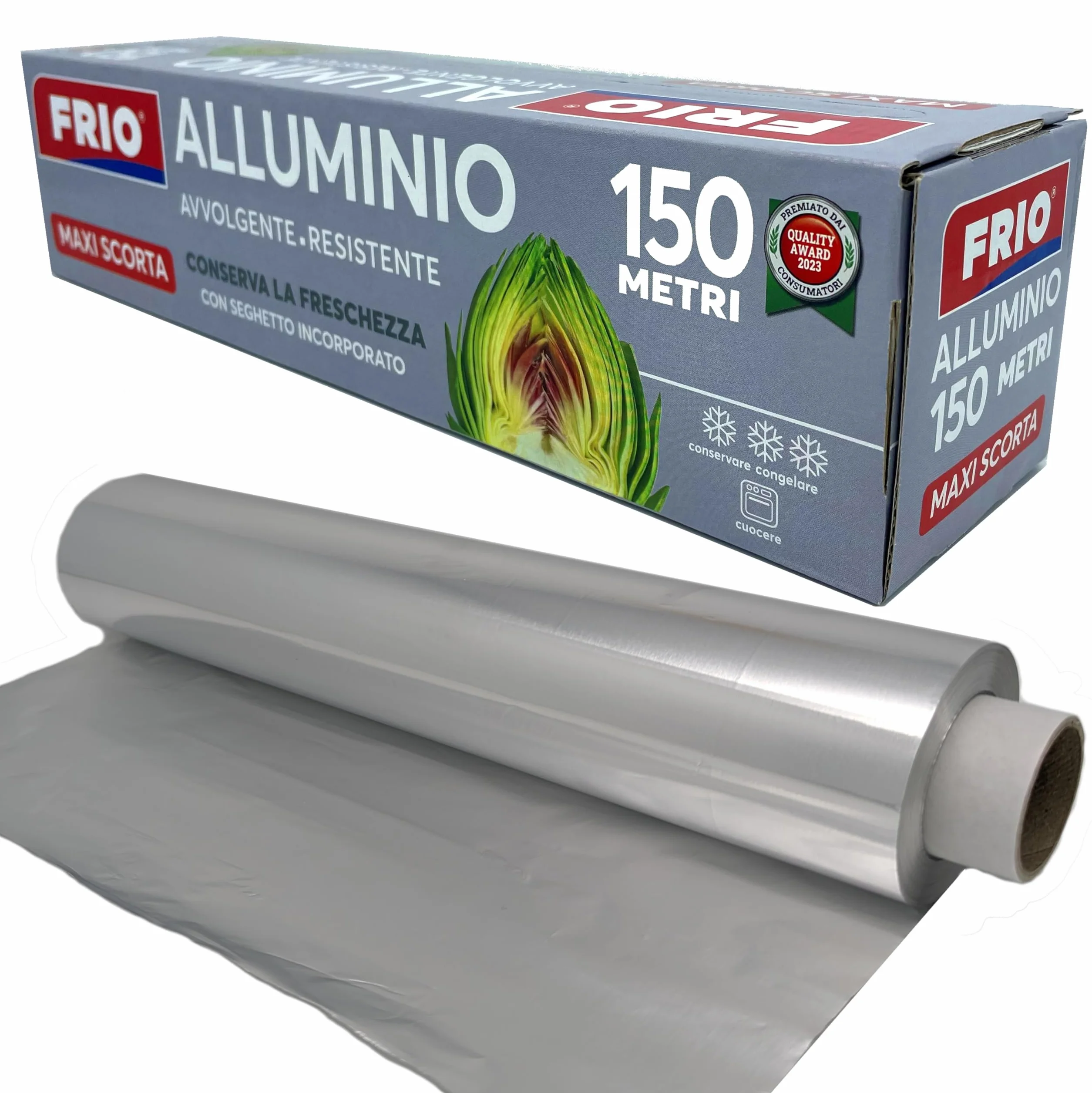 FRIO Carta Alluminio 150 Metri con Seghetto Incorporato per Cucina Professionale