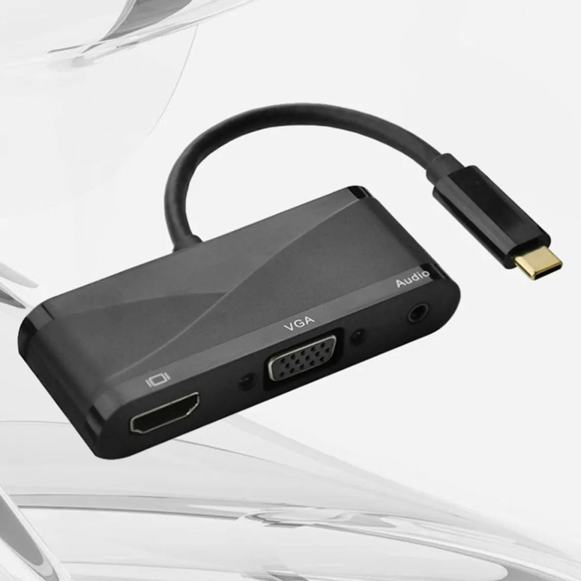 Toddmomy Adattatore Type C a Vga USB 3.1 3 in 1 Nero per Pro PC S8 | Conversione con Uscita Audio, Struttura in Metallo e Plastica, Supporto per Collegamento USB 2.0