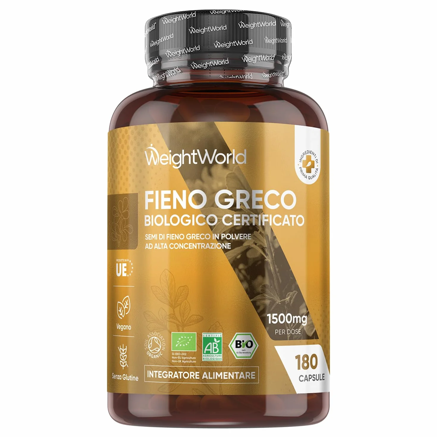 Fieno Greco Bio Integratore Capsule 1500mg per Dose, 3 Mesi, Vegano, Certificato, Senza OGM