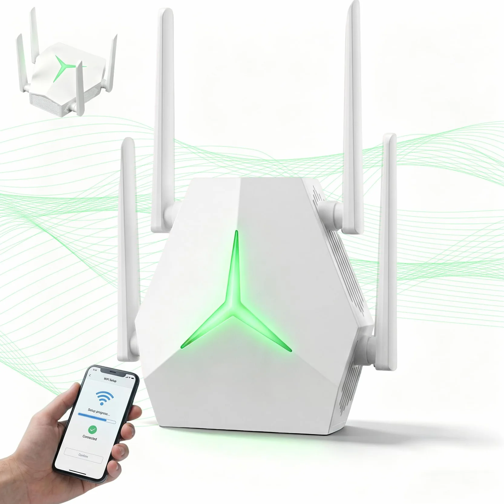 Ripetitore WiFi 1167Mbps Doppia Banda 2.4G+5G, Amplificatore Segnale per Casa Ufficio, Elimina Zone Morte, Compatibile con Router