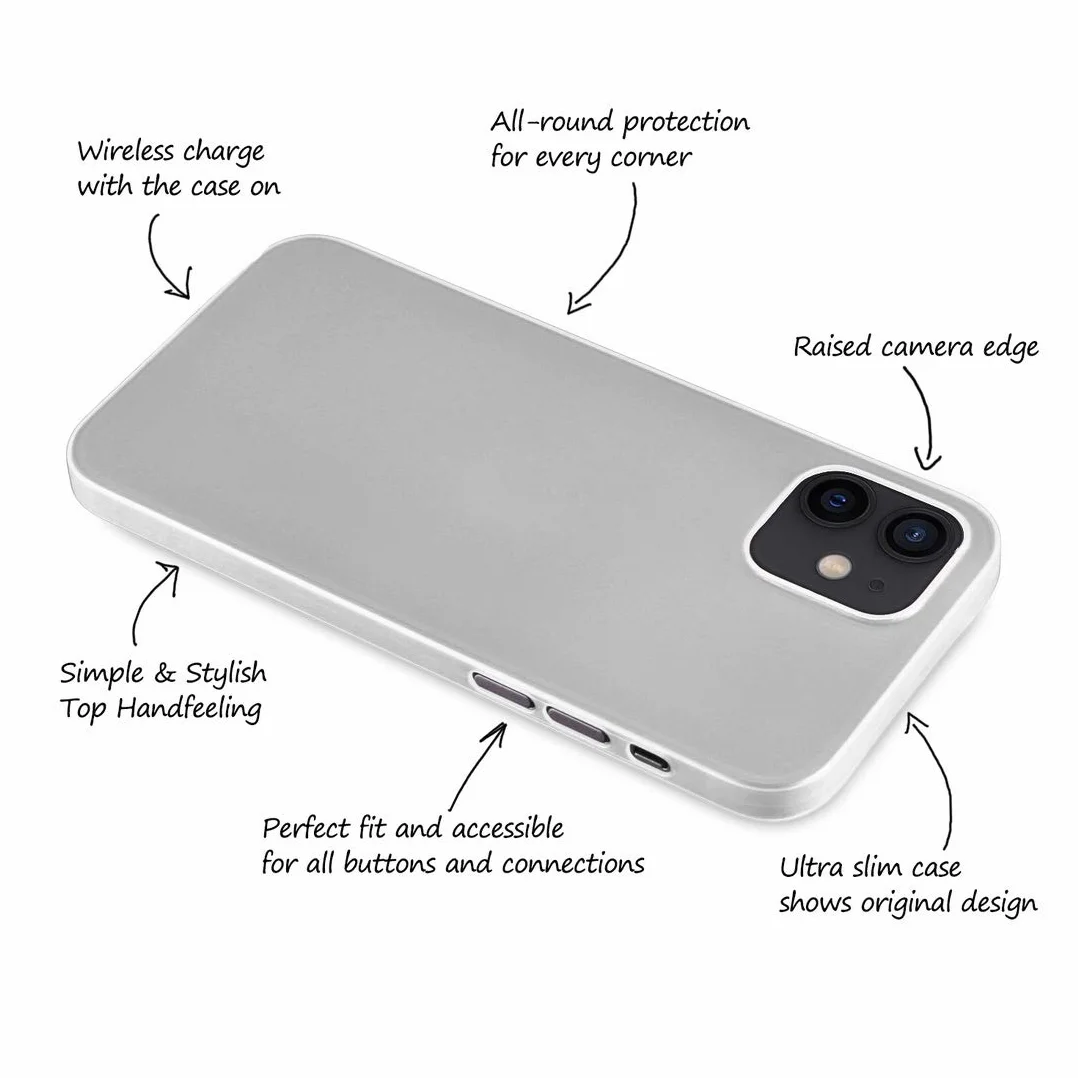 doupi UltraSlim Custodia per iPhone 12 Mini (5,4 Pollici), Satinato fine Piuma Facile Mat Semi Trasparente Cover, Bianco