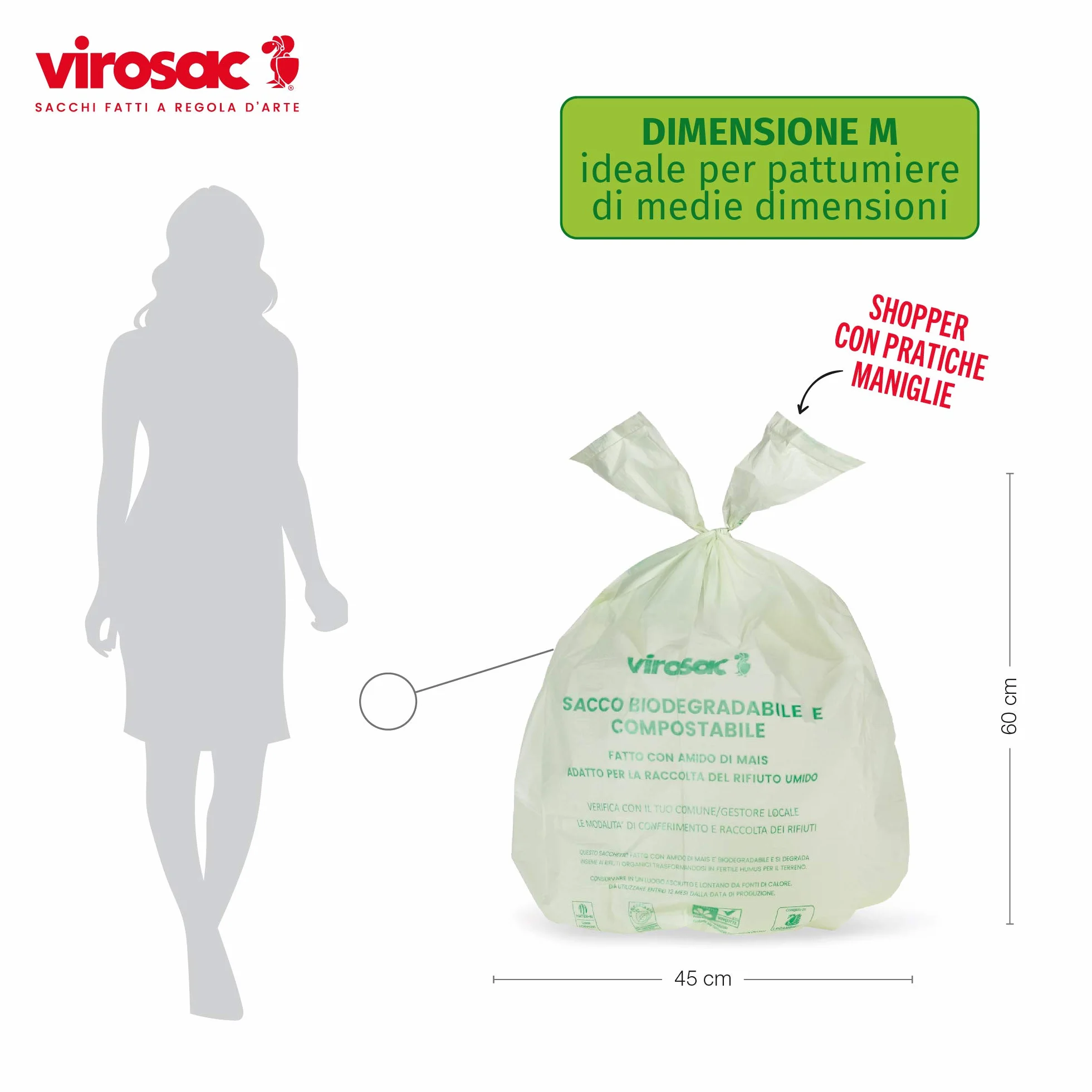 Virosac Proxsac Bio Sacchetti Per Rifiuti Biodegradabili 45x60 Bretelle 45pz